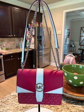 Michael Kors Hot Pink and White Chain Shoulder Bag